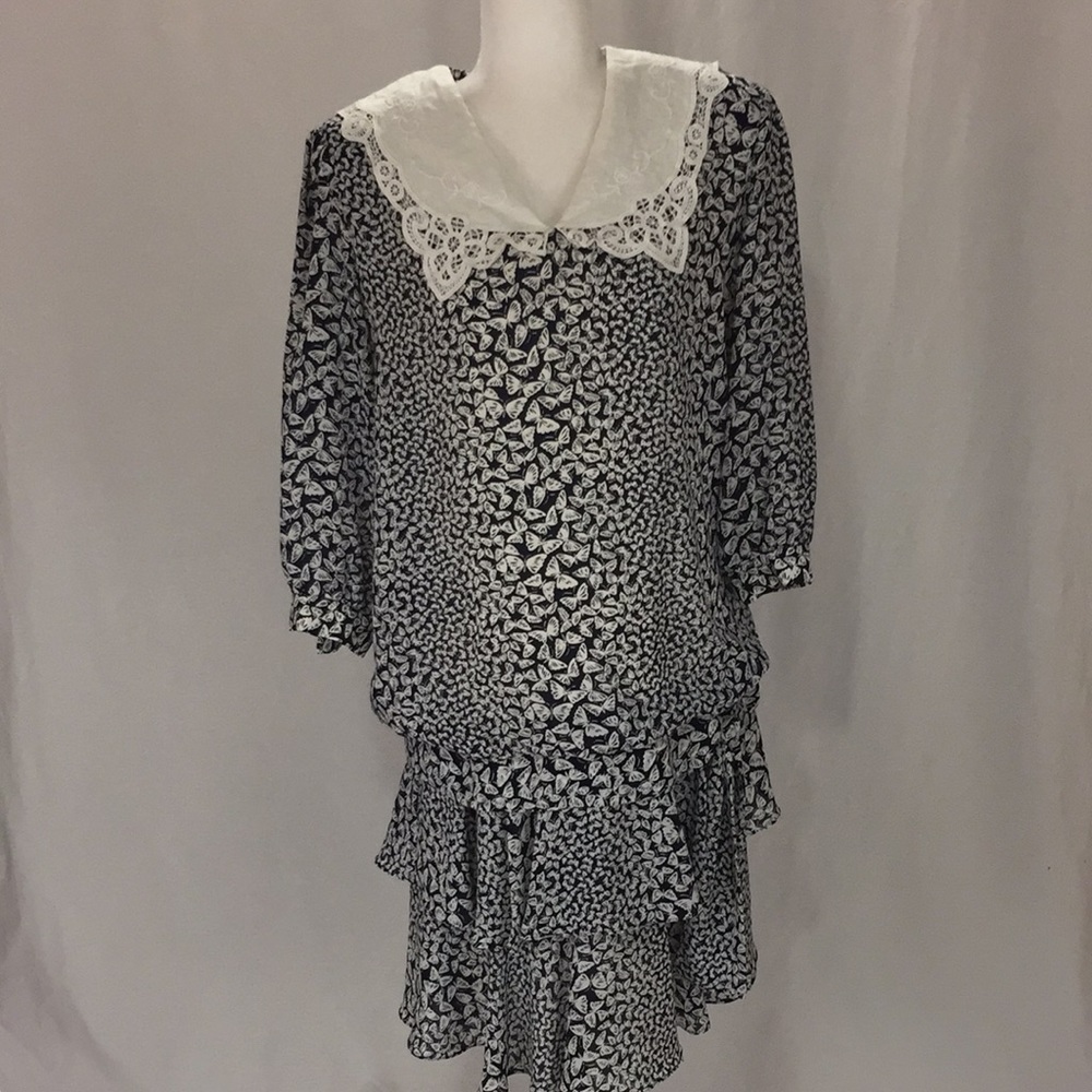 Vintage Liz Roberts Butterflies  Print MIDI Dress 80s